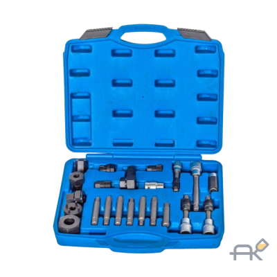 Набор для снятия шкивов генераторов:1/2биты: М10. Т50х110мм. 10мм. биты: М8. М10. Н8. Н10. Т40. Т50x75мм. битодержатель 1/2хF10мм. (24пр.) в кейсе (RF-924G3)